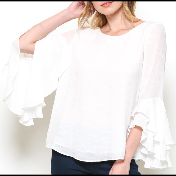 Ruffle Half Sleeve Blouse in White or Royal Blueπ - Picture 3 of 7